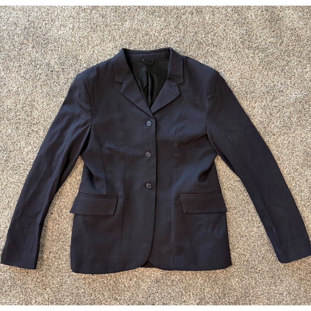 TuffRider TufSaratoga Navy Pinstripe Equestrian Show Coat Jacket Ladies 16